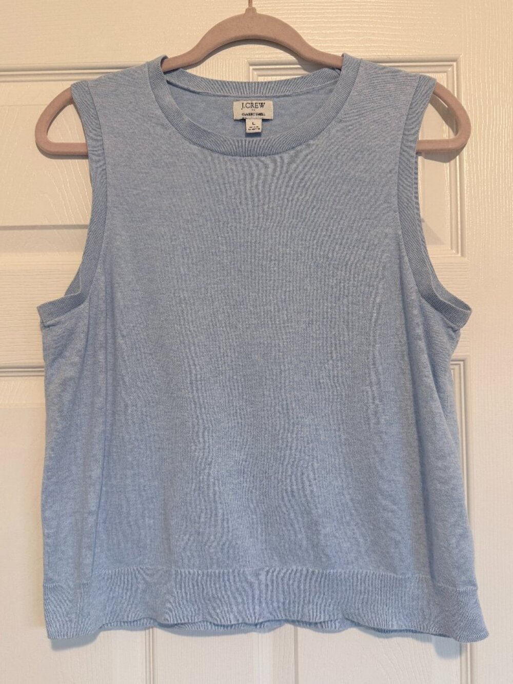 J.Crew Classic Shell Heather Light Blue Crew Neck Sweater Tank Size L